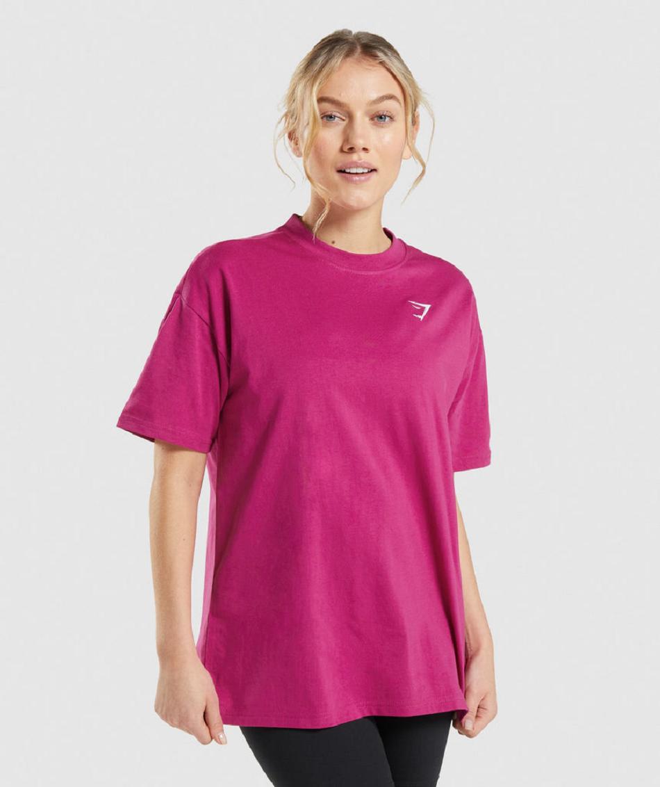 T Shirts Gymshark Entrenamiento Oversized Mujer Rosas | CO 2270HAP